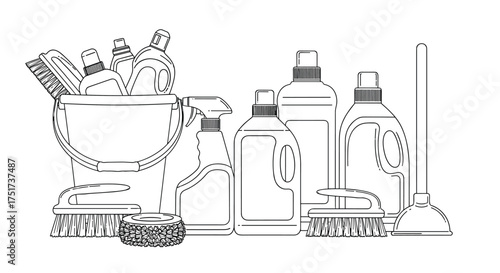 Essential home cleaning supplies for a spotless and tidy living space.