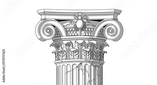 An ornate classical architectural column capital with volutes and acanthus leaves.