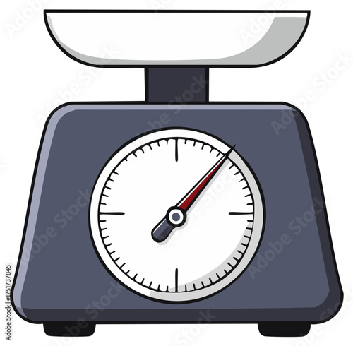 Simple cartoon illustration of an analog kitchen food scale for weighing ingredients and measuring portions