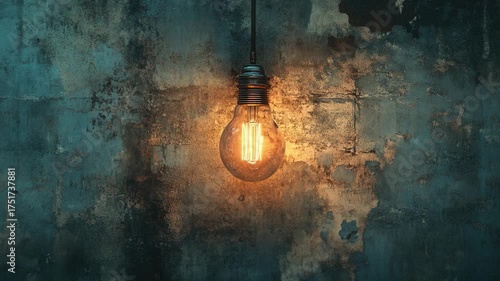 A single light bulb hangs from the ceiling of a cozy room