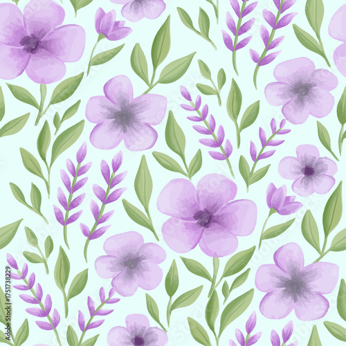 Seamless Pattern Purple Flower Theme