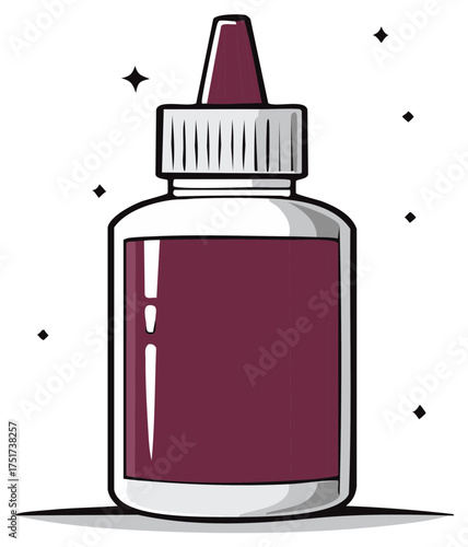 Dropper Bottle with Dark Red Liquid Illustration for Medicine Cosmetics or Art Supplies