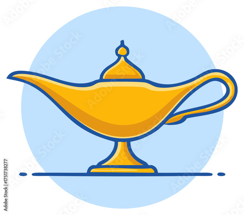 Mystical golden oil lamp illustration evoking fantasy dreams wishes and wondrous adventure