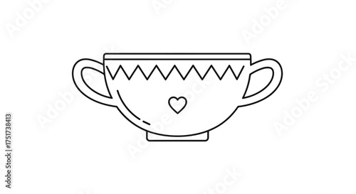 A decorative bowl with handles and a heart.