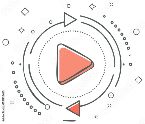 Stylized Round Play Button with Arrowhead and Dotted Border for Media