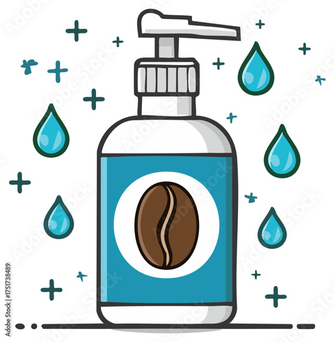 Hand Drawn Coffee Flavored Liquid Soap Illustration with Drops and Crosses