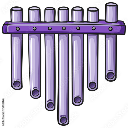 Purple Panpipes Musical Instrument with Nine Tubes