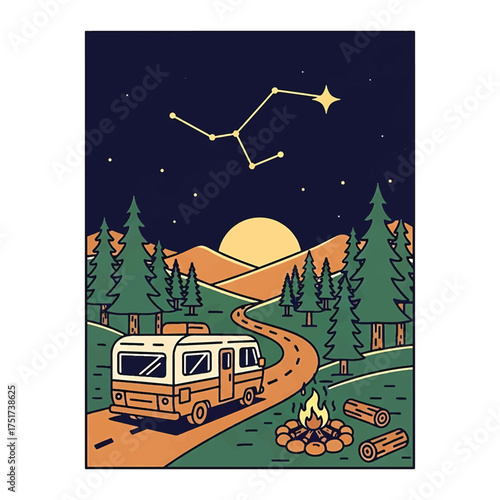 Campervan Night Merch Artwork Vector
