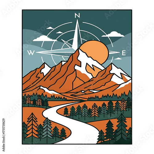 Roadtrip Mountain Merchandise Artwork Vector