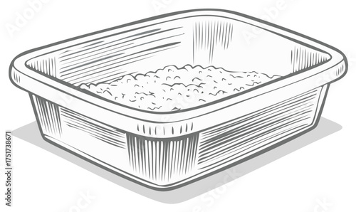 Drawn sketch of a rectangular container holding granular material, shadow added.