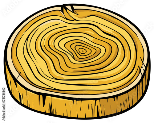 Wood slice illustration showing annual growth rings of a tree trunk cross section