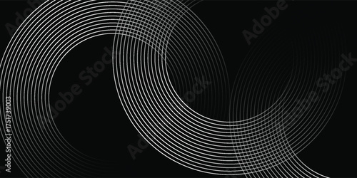 Black abstract background with circle lines. Modern black gray gradient rings. Suitable vector illustration eps10