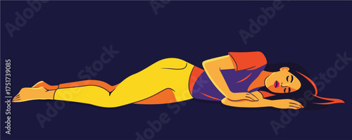 Woman sleeping soundly at night. Minimal simple flat vector style