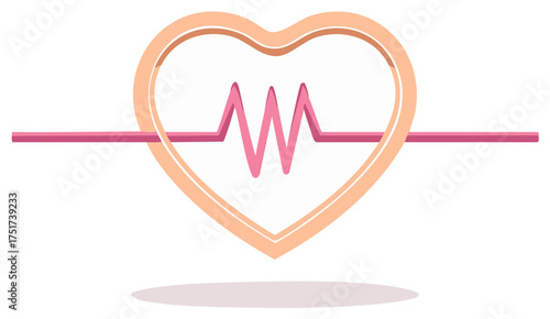 Cardiology icon with heart shape and pink electrocardiogram pulse line for health and wellness concept