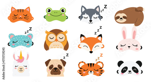 A collection of cute sleepy animal masks in pixel art style.