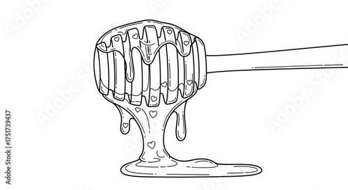 A wooden honey dipper dripping with thick sweet honey.