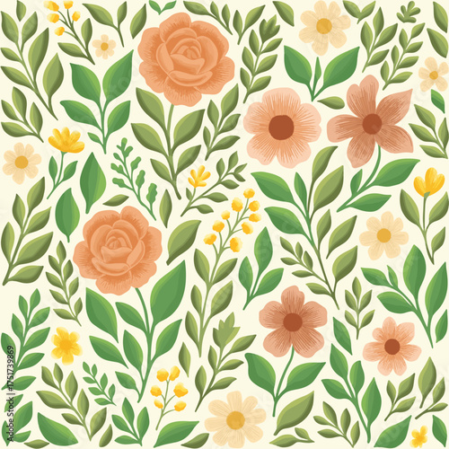 Seamless Pattern Flower Garden Theme