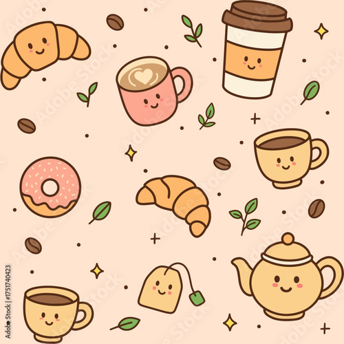 Seamless Pattern Cafe Doodle Theme