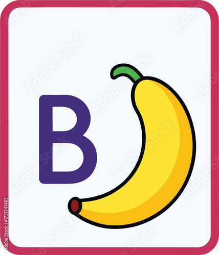 Letter b with a banana illustration for learning alphabet
