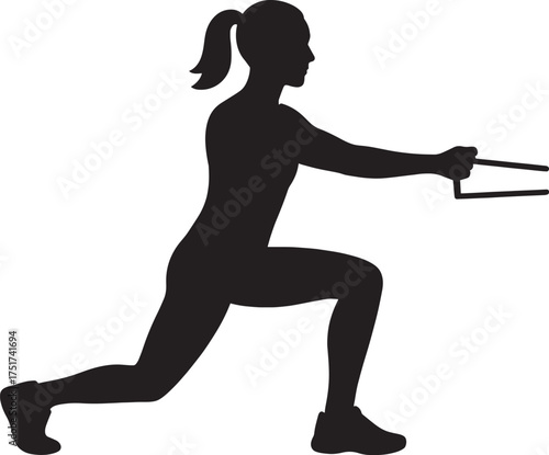 Resistance Band Pull Fitness Pose Silhouette | Strength Training Vector Illustration