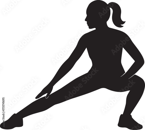 Side Lunge Stretch Fitness Pose Silhouette | Flexibility Workout Vector Illustration