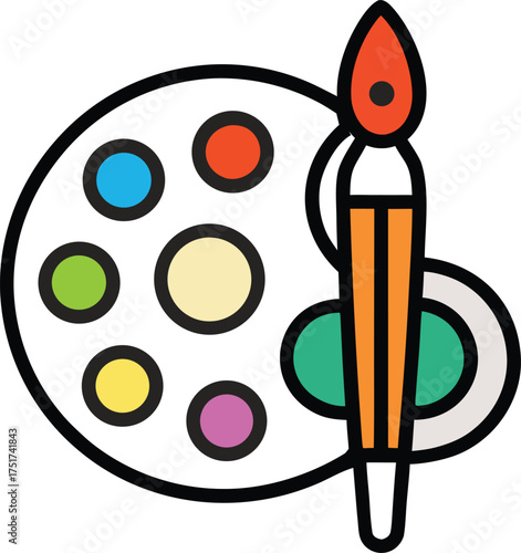 Art palette with colorful paints and a paintbrush for creative expression

