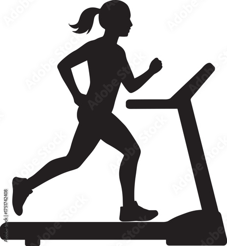Treadmill Run Fitness Pose Silhouette | Running Workout Vector Illustration