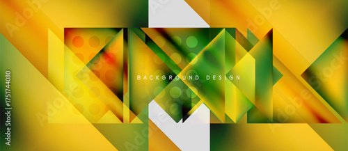 Abstract geometric pattern. Yellow, green hues dominate design. Modern, dynamic composition with gradients, shapes. Minimalist style.