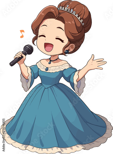 歌を歌うドレス姿の歌手の女性のイラスト