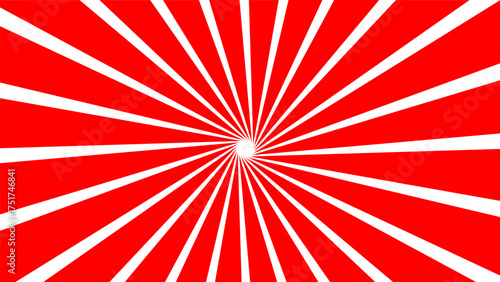 Red and white sunburst background with radial rays spreading from the center. Dynamic abstract design suitable for posters, banners, or graphic templates.