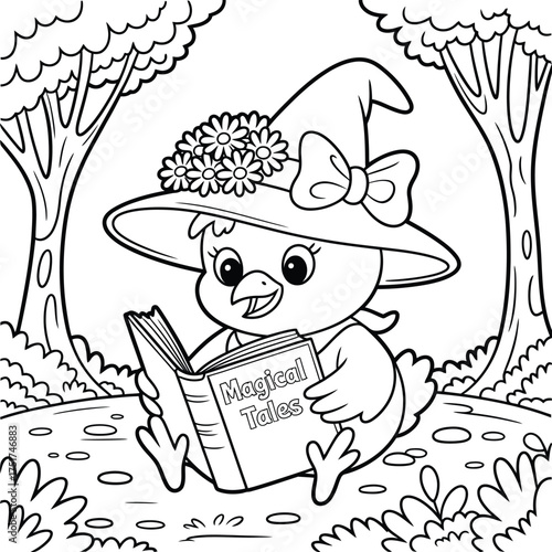coloring book with funny cartoon animals, black and white line art 