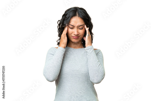 Photography Young Argentinian woman over isolated background with headache