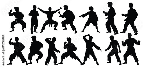 silhouettes of sport men karate martial arts athletic 