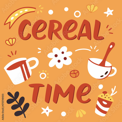 Wake Up and Enjoy Cereal Time with Coffee and Sweet Treats, A Fun and Playful Breakfast Design for Kids and Adults