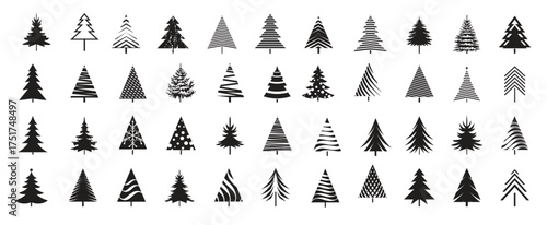 Set green Christmas Trees. Vector Illustration and Icons