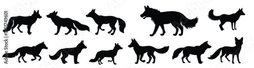 silhouette collection of foxes for logos and artwork .