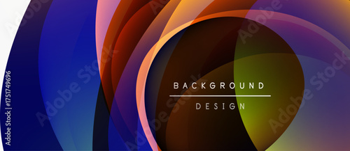 Abstract colorful layers create dynamic flow. Text reads background design. Modern aesthetic, vibrant hues, smooth gradients present.