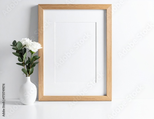 Wooden Frame White Flowers Minimalist Setting