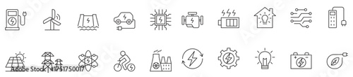Electricity icons set in thin line style