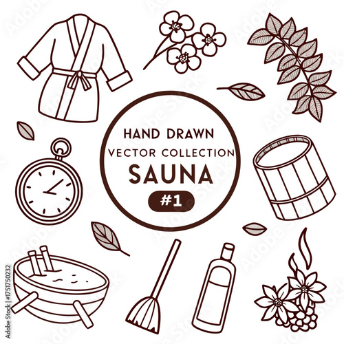 Relaxing Sauna Time Hand Drawn Illustration Perfect for Wellness Spa and Self Care Branding, Promoting Tranquility and Rejuvenation, Zen Lifestyle