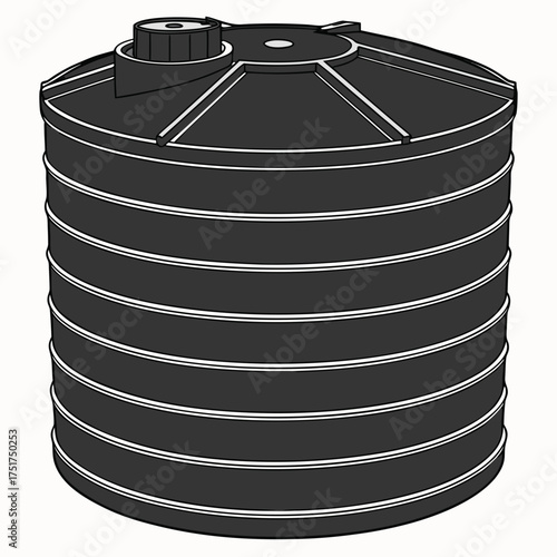 Durable black storage tank for industrial or agricultural use, holding liquids safely and securely, efficient water management and conservation solution