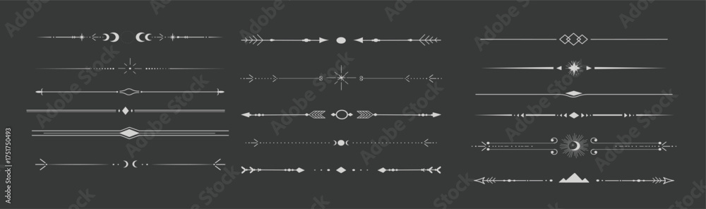 Fototapeta premium silver celestial divider thin line border decoration