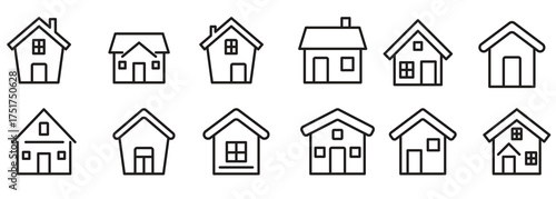simple set of outline icons about maison house
