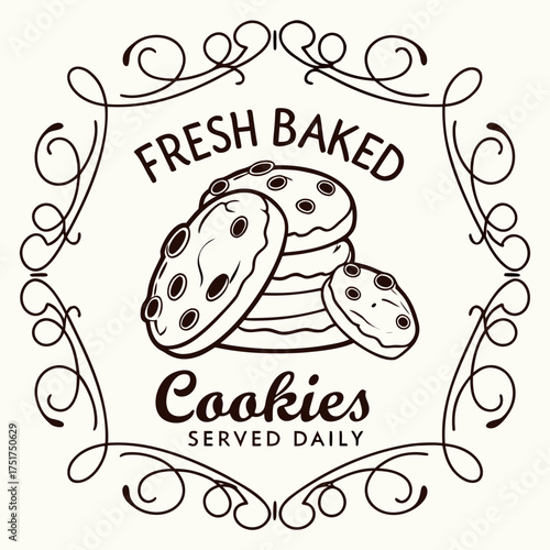 Fresh Baked Cookies Served Daily, a vintage-style design for your bakery, cafe, or dessert shop, sure to entice customers with sweet treats