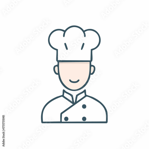 Vector icon of a professional chef or culinary expert, a simple line art illustration of a smiling cook in a uniform and toque hat