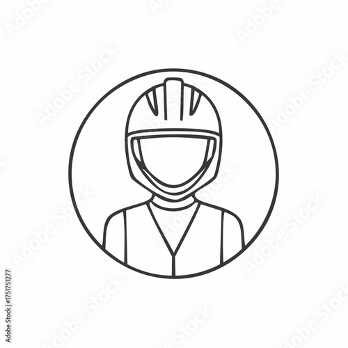 Vector outline icon of an industrial worker avatar with helmet for safety and construction concepts