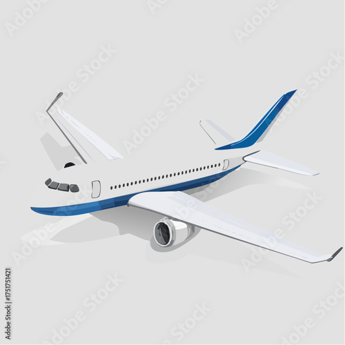 Modern passenger aircraft vector illustration, showcasing a clean, stylized design of a commercial airliner, perfect for depicting air travel, transportation, and global journeys