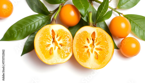 Freshly cut kumquat citrus fruits kitchen countertop food photography bright light