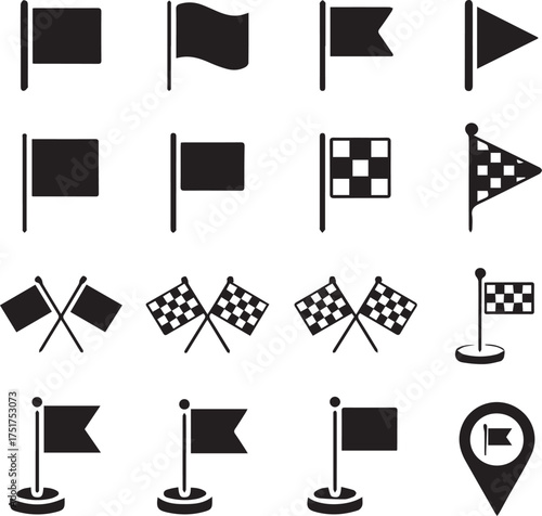 modern flag icon set 16 variations solid pennant checkered crossed banners location map pin ui symbols for web and print