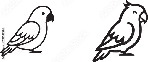 Vector art of two cute cartoon parrots, one small and one larger with a crest